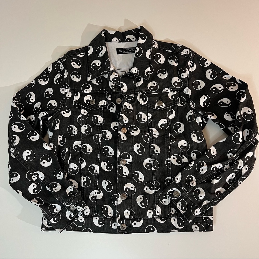 Evil Twin Yin and Yang Denim Jacket | Indie Streetwear Grunge Moto Vibe | Medium